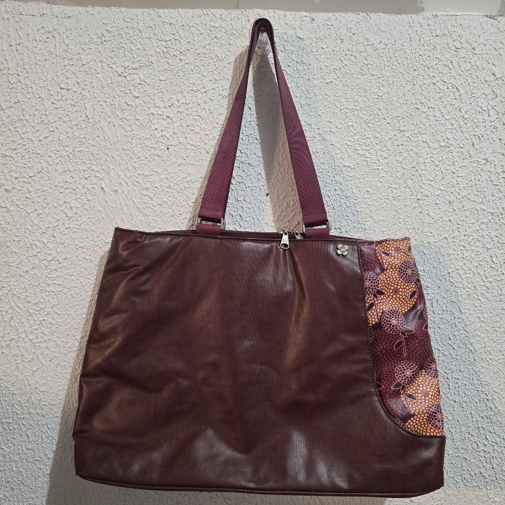 MXX‎ Large Burgundy Floral Print Multi Compartment Tote Bag Work Travel Shoulder